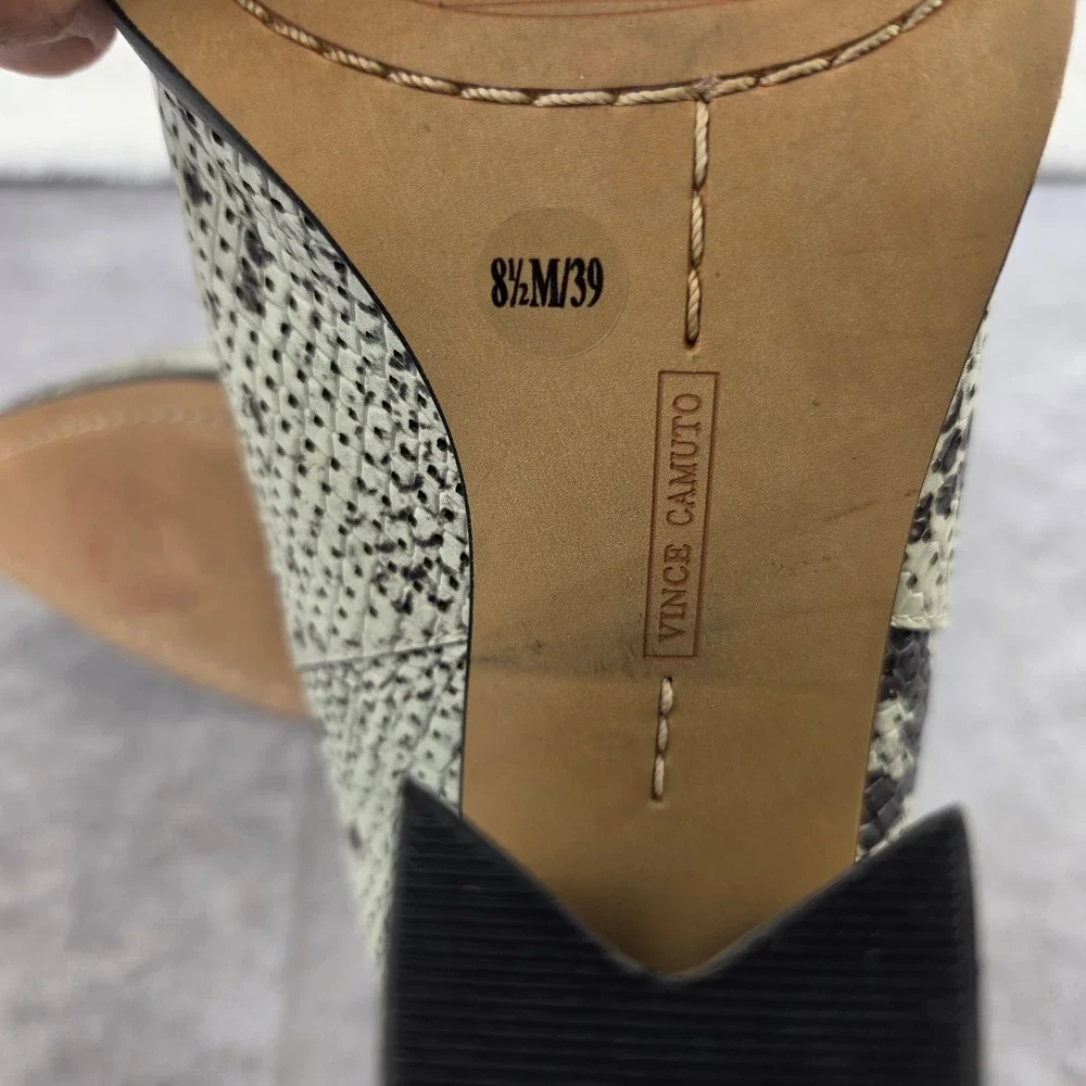 Vince Camuto Snakeskin Ankle Booties Pointed Toe Cone Heel Cream Black 8.5M